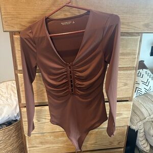 Abercrombie Brown Long Sleeve Bodysuit